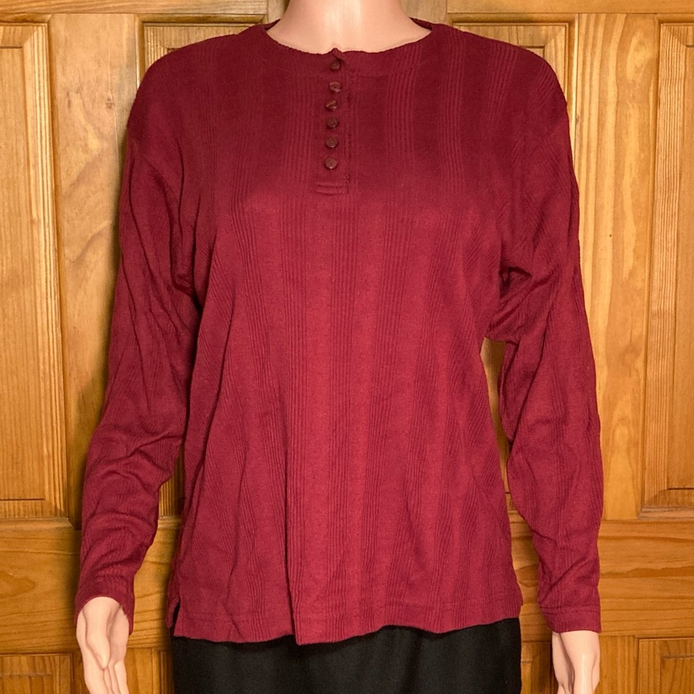 NWOT Northwest Blue Vintage 80s 90s Top Henley Long Sleeve Red Size M Medium